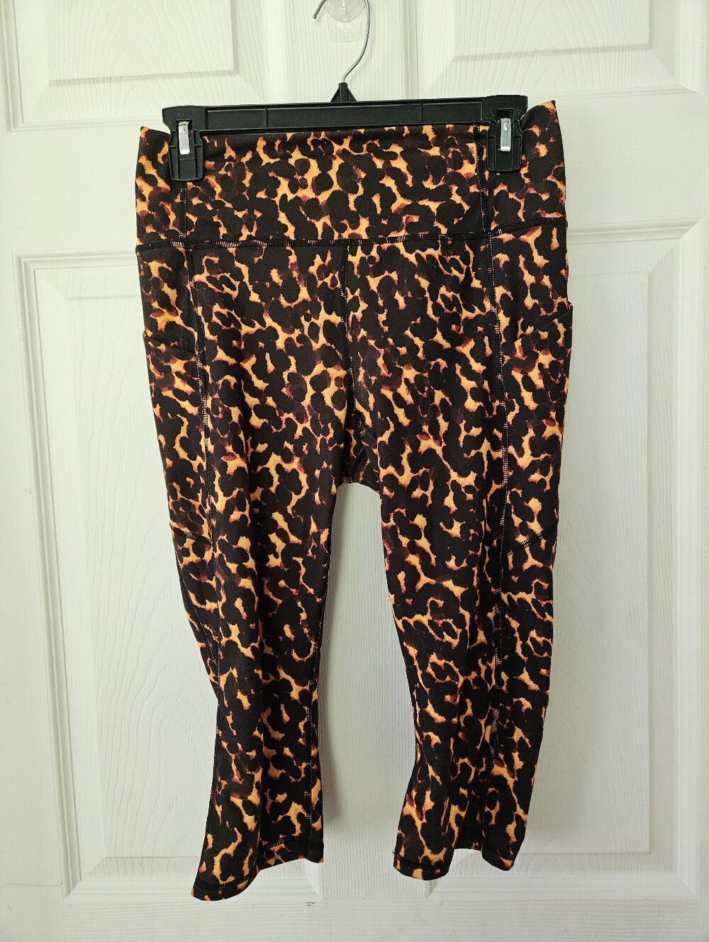 Fabletics Black & Orange Leopard-Print Leggings